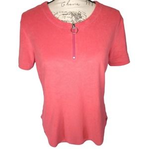 Vintage Levi San Francisco Woman's Hot Pink Terry Cloth Polo With Zip Size L